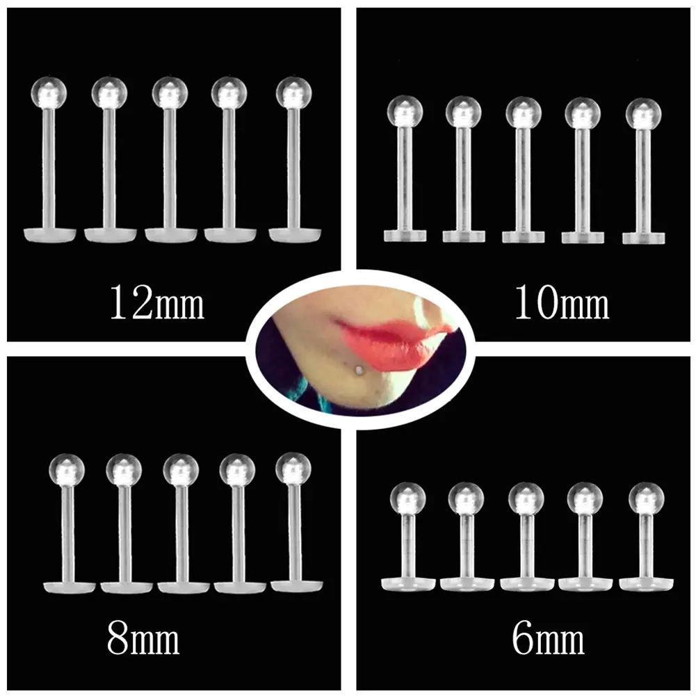 [Zrogixu]5Pcs Unisex Clear Round Nose Ear Lip Chin Ring Stud Bar Body Piercing Jewelry
