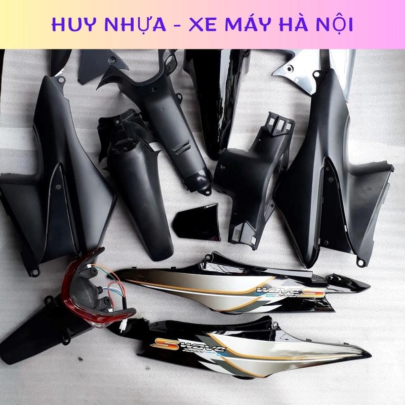 Dàn Áo Wave S100 Cao Cấp 2007-2009 màu Đen Xám - Bộ Vỏ Xe Wave RS 100 Kèm Tem 3 Lớp - Dàn Áo Wave 50cc Phụ Tùng Phụ Kiện Nhãn Dán Decal Cao Su