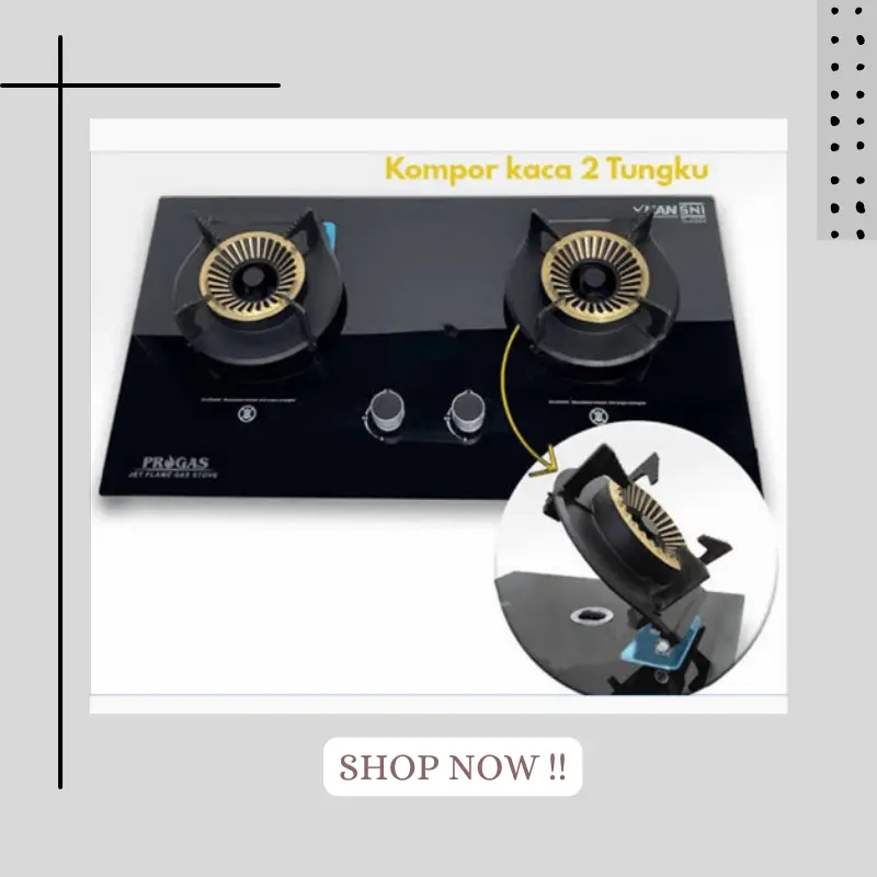 Kompor Gas Progas 2 Tungku Kaca Elegan - Hitam Transparan, Ukuran 750 x 455 x 160 MM 0
