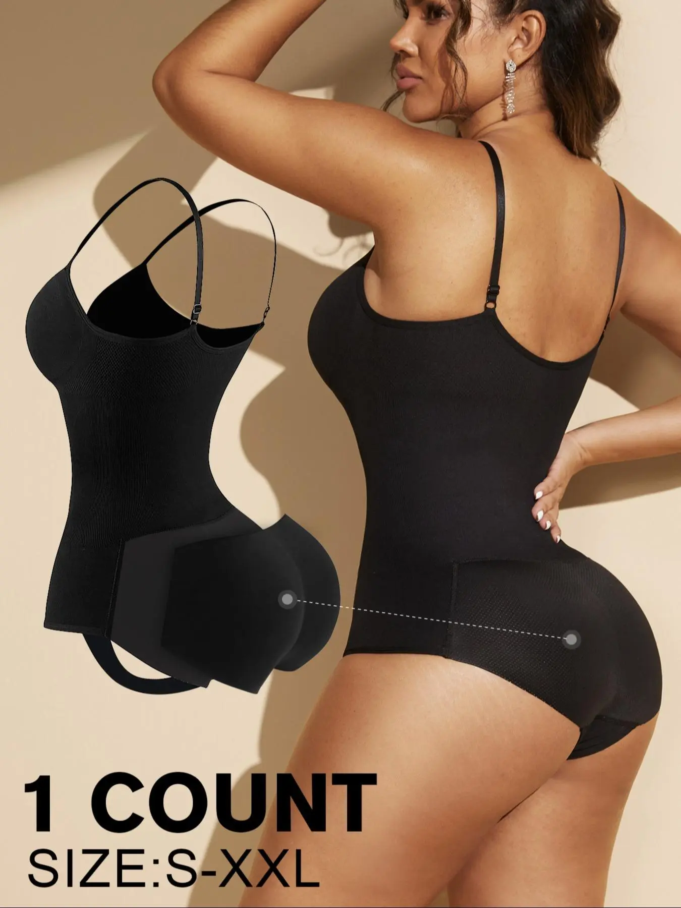 Women's Solid Color Adjustable Strap Shapewear Bodysuit, High Stretch Shaper, Tummy Control Butt Lifter, Ladies Shapewear for All Seasons
