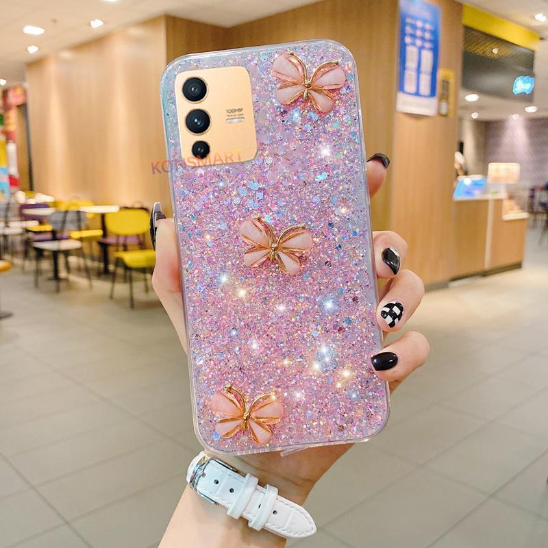 Ốp Điện Thoại Cho for VIVO V23 5G 2022, Ốp Lưng TPU Siêu Mềm, Sáng Bóng, Lấp Lánh, Ngôi Sao, Không Gian Với Bướm Pha Lê, Cho VIVO V23e 5G / 4G Y76 5G Y15A Y15S 2021