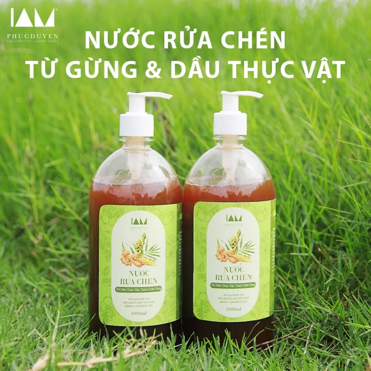 Nước rửa chén hữu cơ từ dầu thực vật và tinh dầu gừng, sả chanh 1000ml