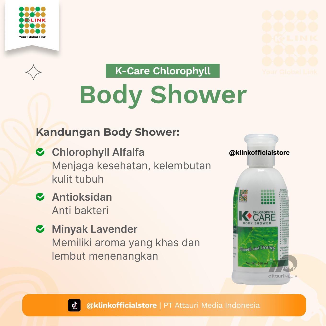 K-CARE Chlorophyll Body Shower (200 ml) Sabun Mandi Klorofil Cair Sabun Mandi K Link Official Store K-Link Original Store Attauri Soap Tubuh