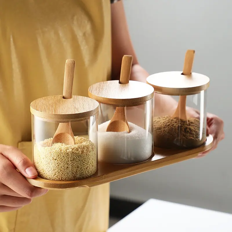 ASHOME TEMPAT BUMBU SET ISI 3 PCS - TEMPAT GULA GARAM MERICA 3 JAR - TOPLES BUMBU MURAH TIGA JAR BAHAN KACA - SEASONING JAR SET - TOPLES BUMBU TAHAN PANAS ELEGANT MEWAH DENGAN KOMBINASI KA 0