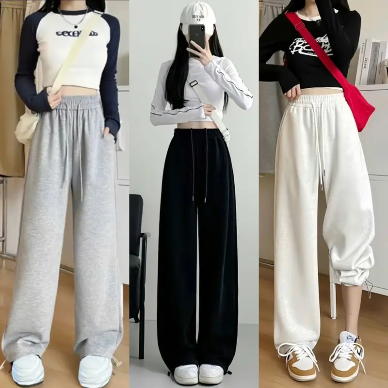 (Quần Cao Cấp) Quần Nỉ Ép 2 Da Bản Ống Rộng Cạp Cao Unisex Chất Nỉ Co Giãn Có Dây Rút Ống 0