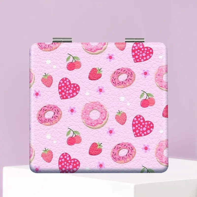 Strawberry Pattern Makeup Mirror, 1 Count Portable Folding Handheld Mirror, Compact Mirror for Travel, Daily Holiday Birthday Wedding Gift for Women 5