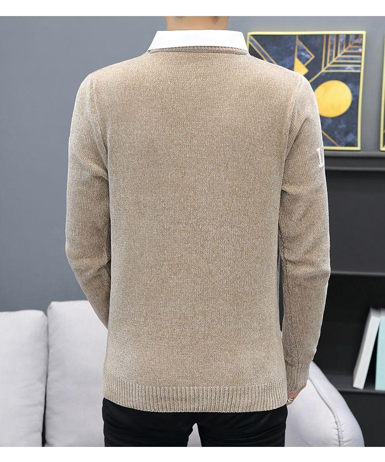 Product Introduction of Áo Len Dệt Kim, Giả Hai Lớp, Dành Cho Nam Giới, Dệt Kim Dày, Sợi Dày, Áo Sơ Mi Lớp Cơ Sở Thường Ngày Cổ Áo Len, Chất Liệu Chenille, Thích Hợp Cho Mùa Thu Và Mùa Đông 13