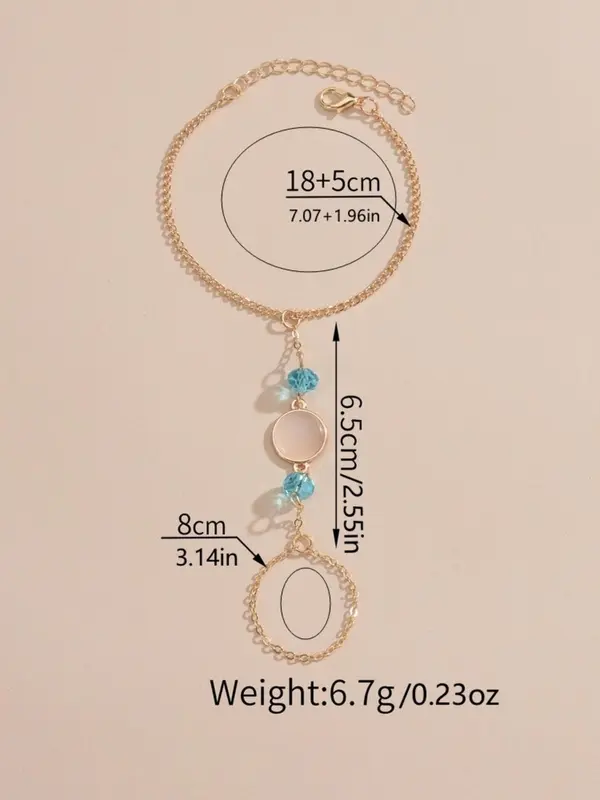 Women's Elegant Artificial Gemstone Ring Linked Decorated Bracelet,  2024 New Trend Jewelry for Daily Clothing Decor, Party, Minimalist Aesthetic Jewelry Gift for Her 1