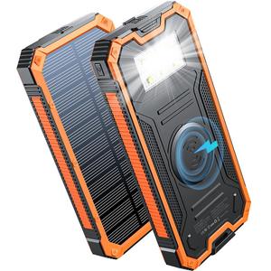 20000mAh ソーラー搭載ワイヤレス充電モバイルバッテリー（1個）、ソーラーパネル搭載モバイルバッテリー、防水・明るい照明付きモバイルバッテリー、iPhone／Galaxy対応