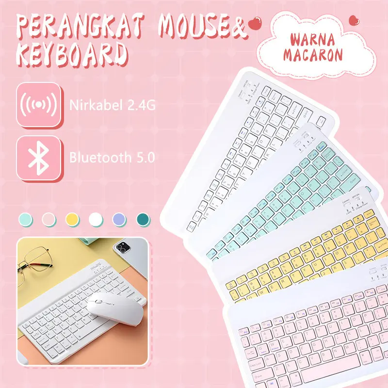 MAYY【READY】 2nd gen Pro 10 Inch 3 in 1 Wireless Bluetooth Keyboard Mouse Set Lightweight Portable For iPad 4