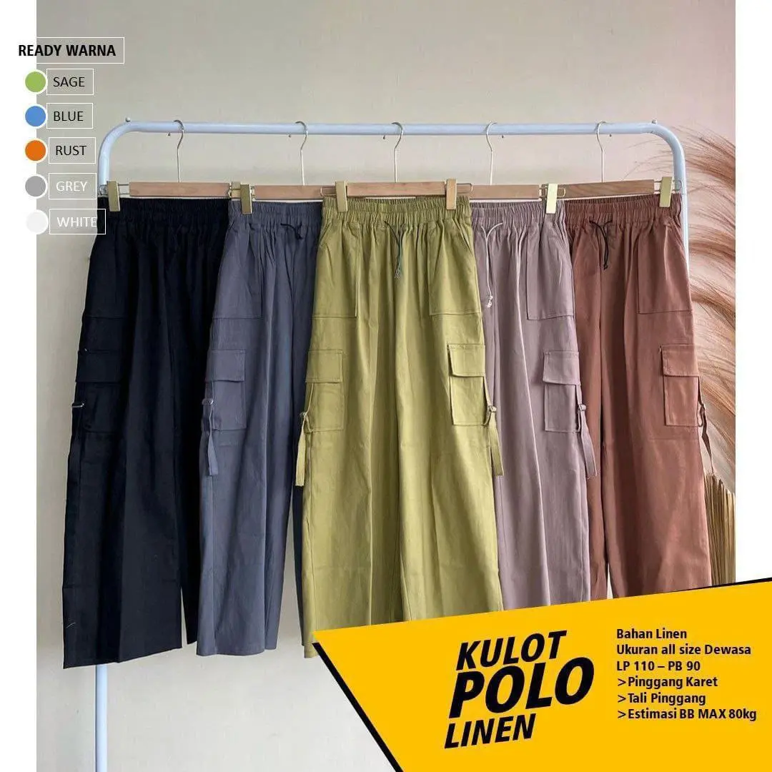 Kulot Polo Linen Tebal Perempuan Terbaru 2024 Celana Panjang Wanita Kekinian Kulot Polo Sage Polos Fit Lembut