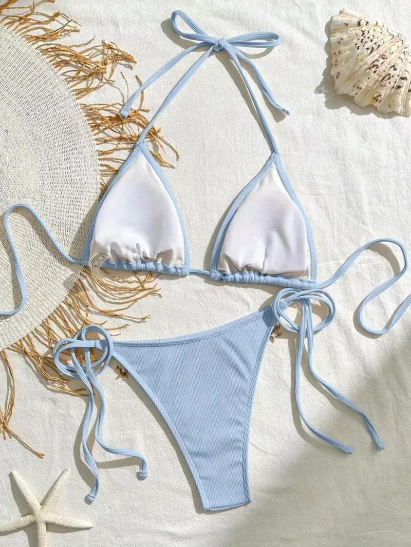 Product Introduction of Women's Plain Shell Decor Tie Back Bikini Set, Casual Fashion Chic Swimsuit Set for Beach Holiday Vacation, Ladies Swimwear for All Seasons 2