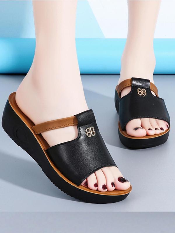 1 Pair Women's Fashionable Plain Color Pu Leather Wedge Slippers, Casual Versatile Home Slippers for Women & Girls, Casual Comfortable Home Slippers for Indoor and Outdoor 3
