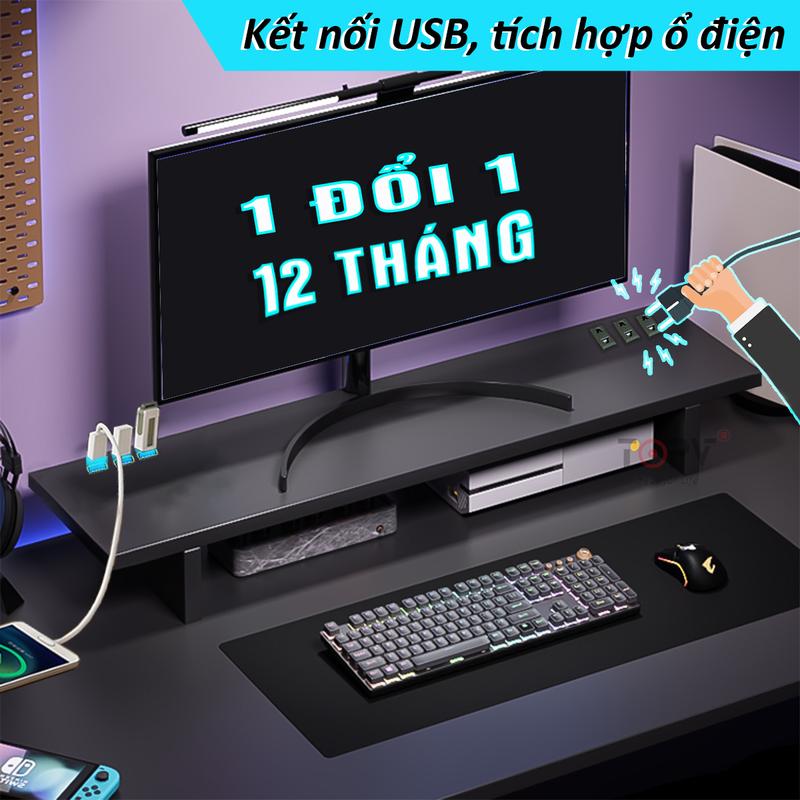 Kệ màn hình máy tính LED sạc không dây USB kệ để máy tính bàn mica giá đỡ màn hình kê PC gỗ trắng Home