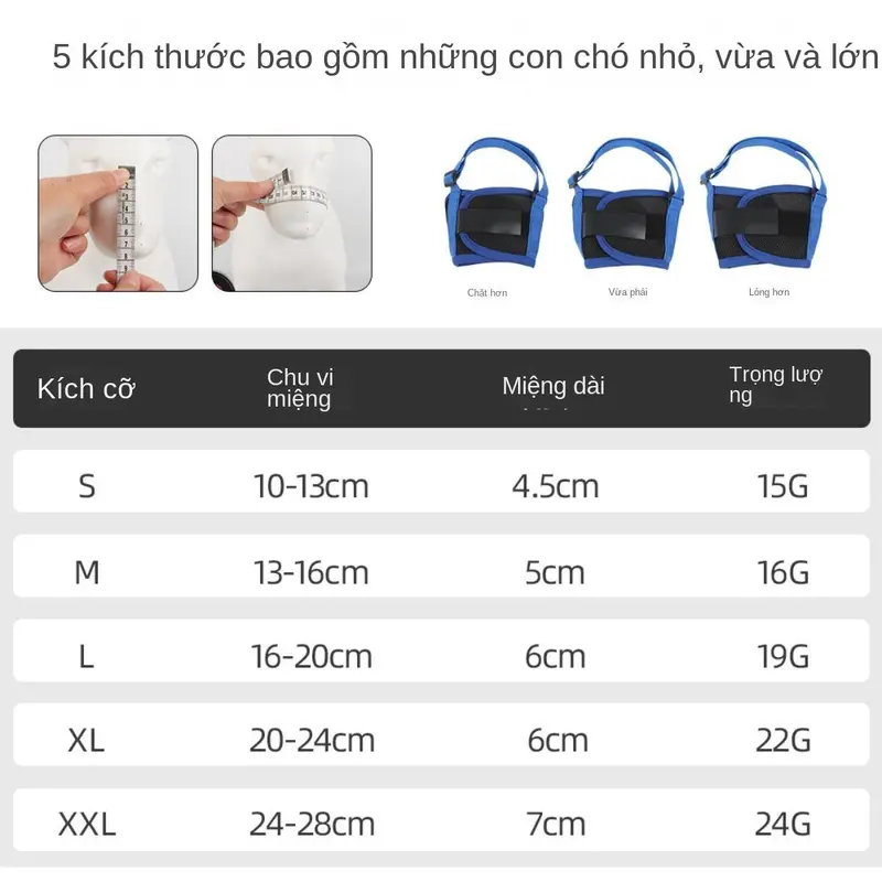 Mặt nạ cho chó, để huấn luyện thú cưng, chống vết cắn, chống sủa, chống tình huống Nhiễm Nhầm Lưới thoáng khí, có thể điều chỉnh 4