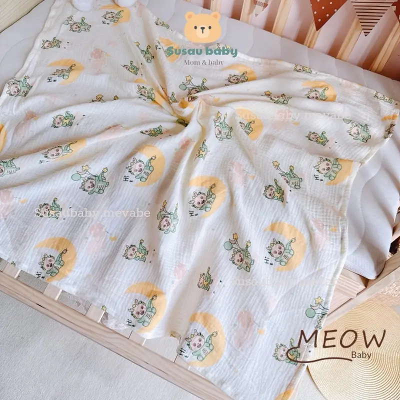 [Kèm Yếm] Khăn Tắm Khăn Quấn Xô Muslin 2 Lớp  Đa Năng Cho Bé Kích Thước 90x100cm em 2