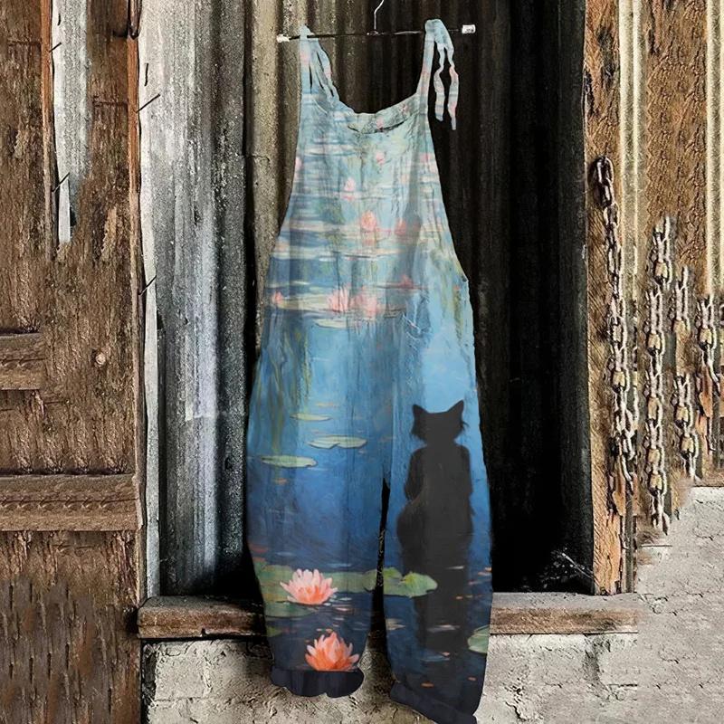 Women's New Fashion Retro Romper Cute Animal Cat Pattern 3D Printed Suspenders Casual Comfort Lazy Fashion Romper Flower Pattern Colorful Womenswear Overalls fleabag  jumpsuit 2