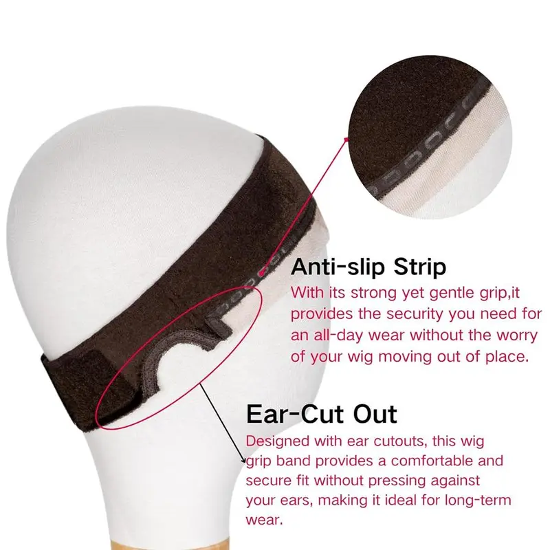 Wig Grip Band, 2 Counts Adjustable Wig Gripper with Ear-cutouts, Natural Lace Edge, Adjustable Non-slip Off Band with Velcro, Comfortable & Breathable 2