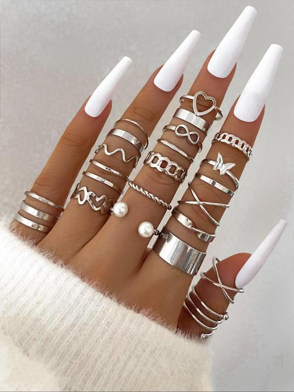 Fashion Elegant Geometric Stacking Ring, Hollow Out & Flower & Criss Cross & Heart Design Ring, Exquisite Jewelry for Women for Gift, with Box 6