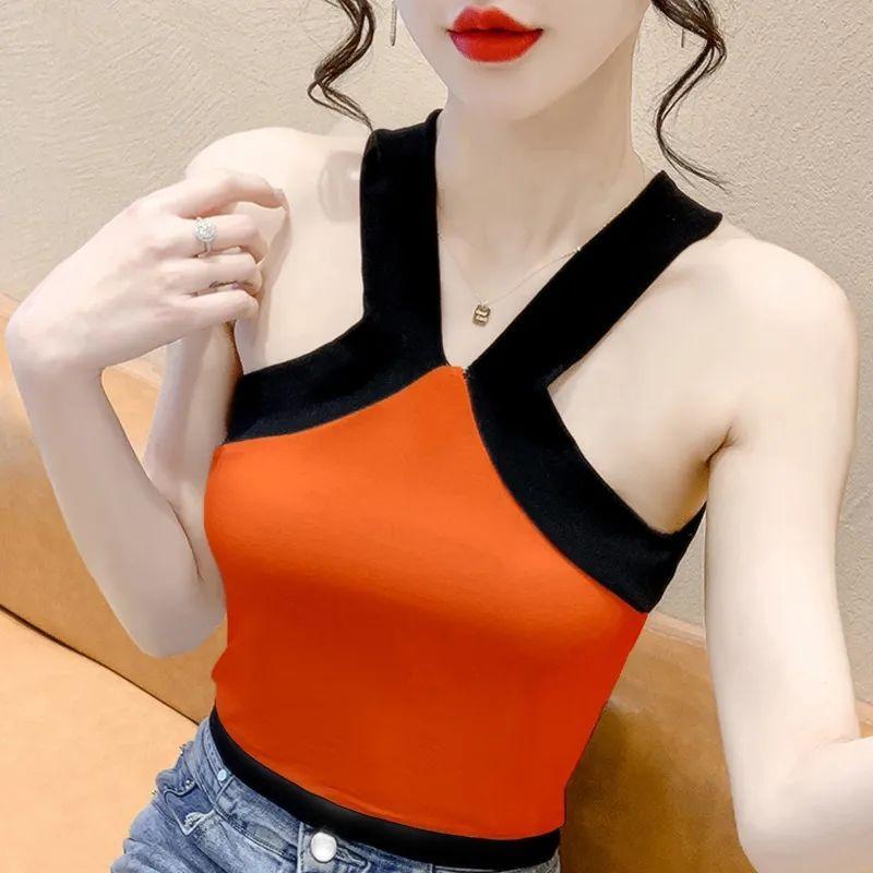 Product Introduction of Ice Silk Bandeau Camisole Women's Summer Short Plain Fashion All-Match Sexy Beauty Back Color Matching Top Womenswear Lingerie 7