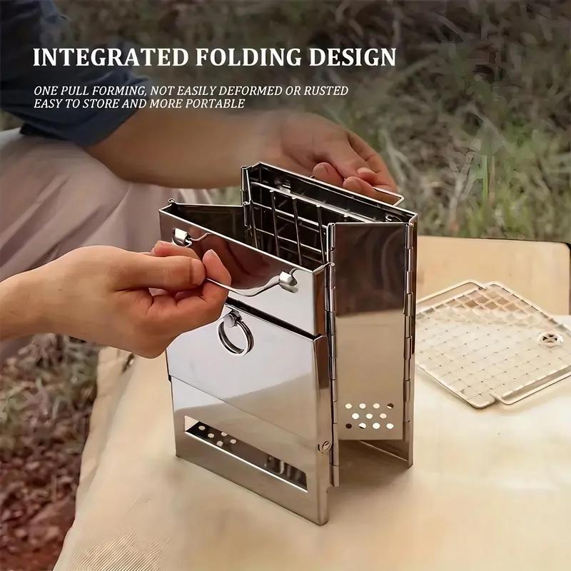 Portable Foldable Barbecue Grill, 1 Count Stainless Steel Small Lightweight Barbecue Stove, Multifunctional Stove for Camping, Picnic, Barbecue 2