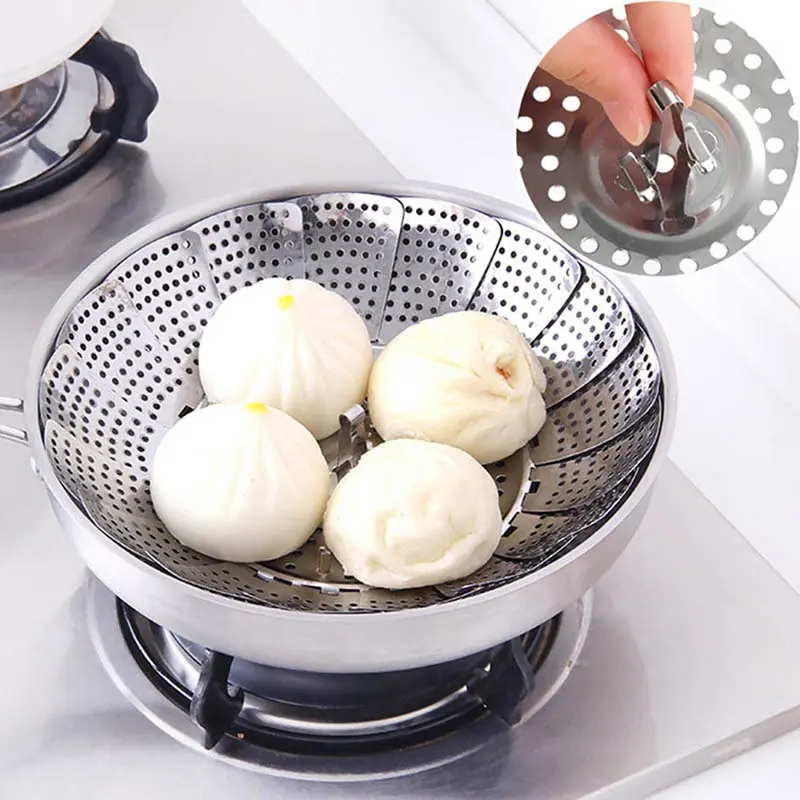 FE Stainless Steel Multifunctional Steamer Plate  Retractable Folding Steaming Fruit Plate Disk