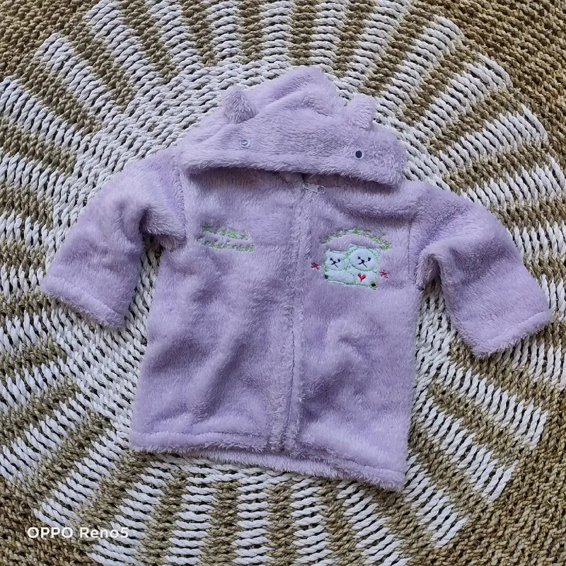 Jaket Bulu Bayi 0-2 Tahun Kuping Kelinci Jaket Bayi Bulu Lembut Halus Ungu Lilac dmbaby 0