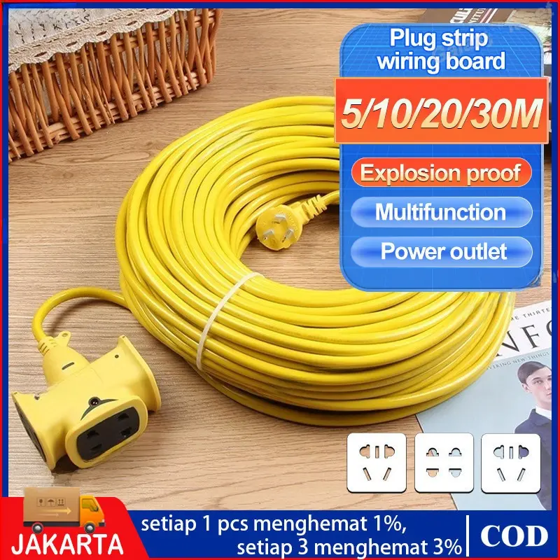 Multifunction Socket 30/20/10/5M dengan Switch, Soket 3 Lubang, Kabel ...