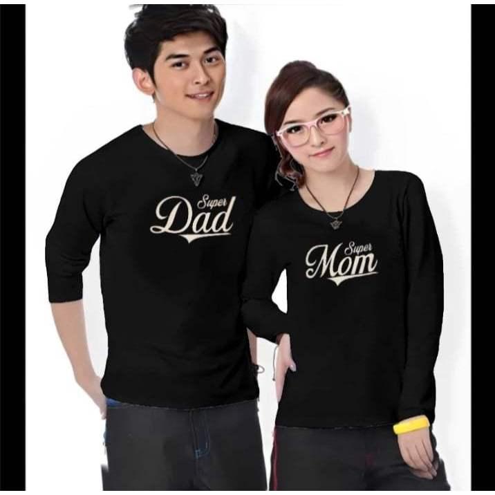 (HARGA SUDAH DAPAT 2 BAJU) Kaos Couple SUPER DAD MOM Lengan Panjang Bahan Katun Soft Sablon Printing Digital DTF Distro Cewek Cowok Pasangan Oblong Dewasa Lembut Wanita 1