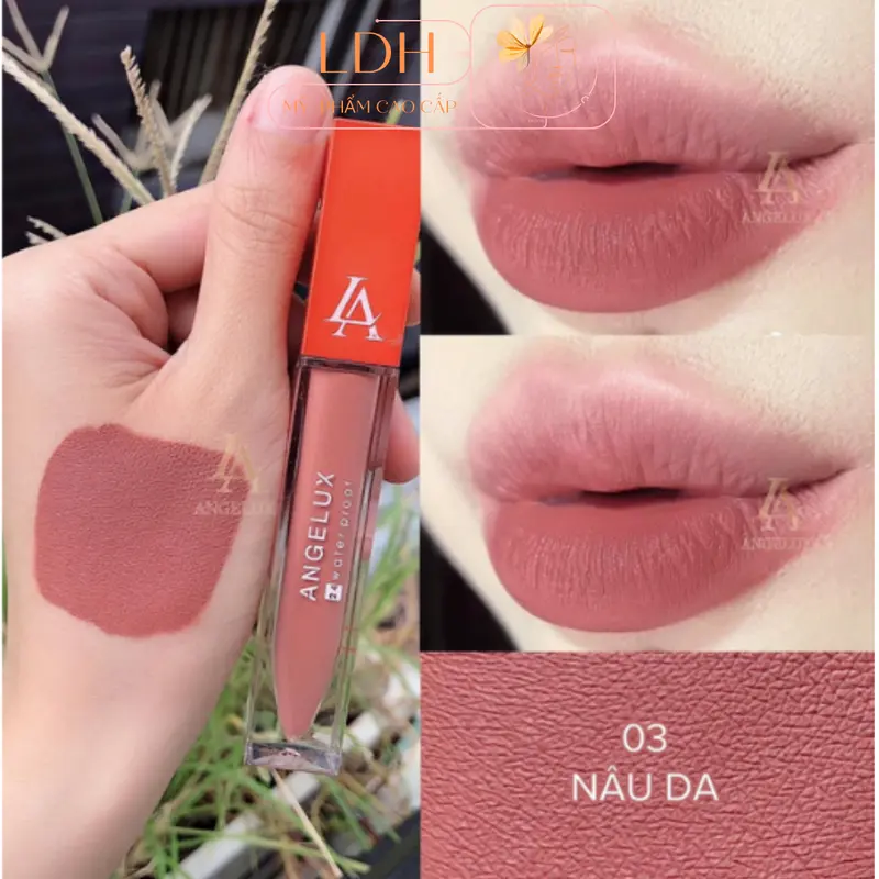 son kem siêu lì Angelux -Chống thấm , chống trôi suốt 24H- (07- hồng 10H ) Cosmetic son Môi Trang Điểm Mỹ Phẩm Nữ Women son sieu li son  khô 7