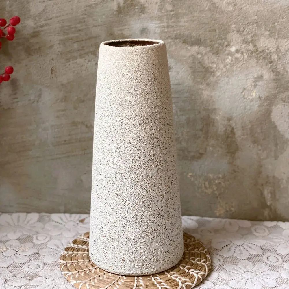 lọ hoa ống trắng cao 30cm men atlantic, bình cắm hoa tinh tế sang trọng