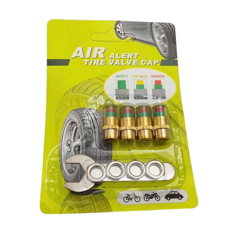 Bộ 4 Van Cảnh Báo Áp Suất Lốp Lõi Đồng Xe Máy Ô Tô Theo Dõi Áp Suất Bánh Xe Với 3 Màu Kèm Con Tán Và Cờ Lê Lắp Ráp