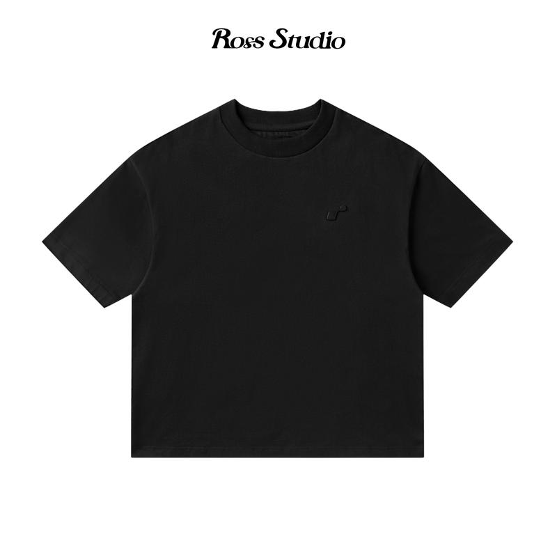 ROSS STUDIO - Áo Thun Basic Đen Cotton 280gsm Logo Kim Loại - R IC BLACK 1