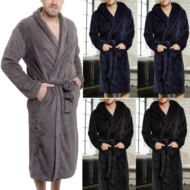 Product Introduction of Mens Bathrobe Man Winter Warm Casual Flannel Robe Sleepwear Long Sleeve Plush Shawl Male Bath Robe Lounge Nightgown Home Clothes 8