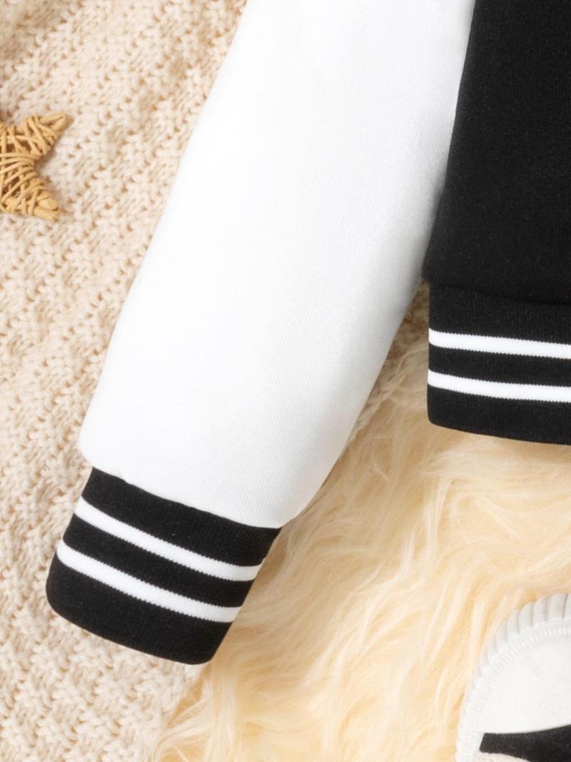 Product Introduction of Girl's Colorblock Letter Print Drop Shoulder Varsity Jacket, Casual Mock Neck Long Sleeve Outerwear for Fall & Winter, Kids Clothes for Daily Wear 9