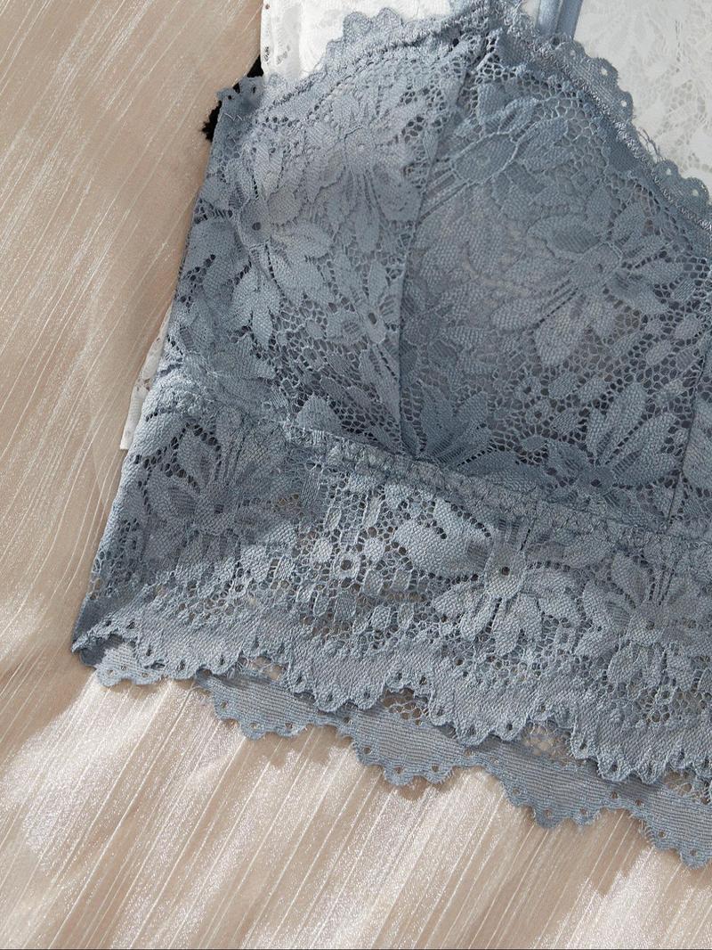 Product Introduction of Women's Floral Lace Scallop Trim Wireless Bra Set, Lingerie for Women, Soft Comfy Breathable Push Up Lingerie Top for Daily Wear, Lingeries for All Seasons 20