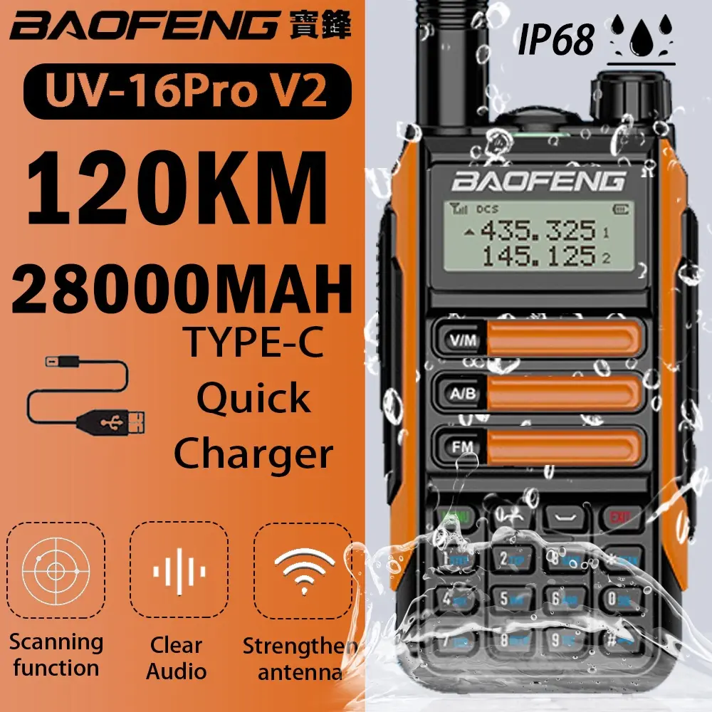 Bộ Đàm Ăng Ten Công Suất Cao, BaoFeng UV-16 PRO, 2022, Có Bộ Sạc USB, Tầm Xa, Không Thấm Nước, Bộ Thu Phát UV16, Thích Hợp Cho Ham Liên Lạc Của Bạn, HNCC