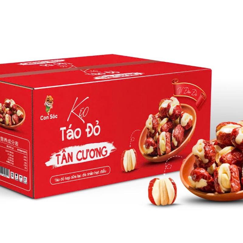   Tết 2026  Combo 2 Hộp Kẹo Táo Đỏ 400G kẹp Sữa Lạc Đà nhân hạt điều thơm ngon mềm dẻo ít ngọt Ăn vặt Snack 