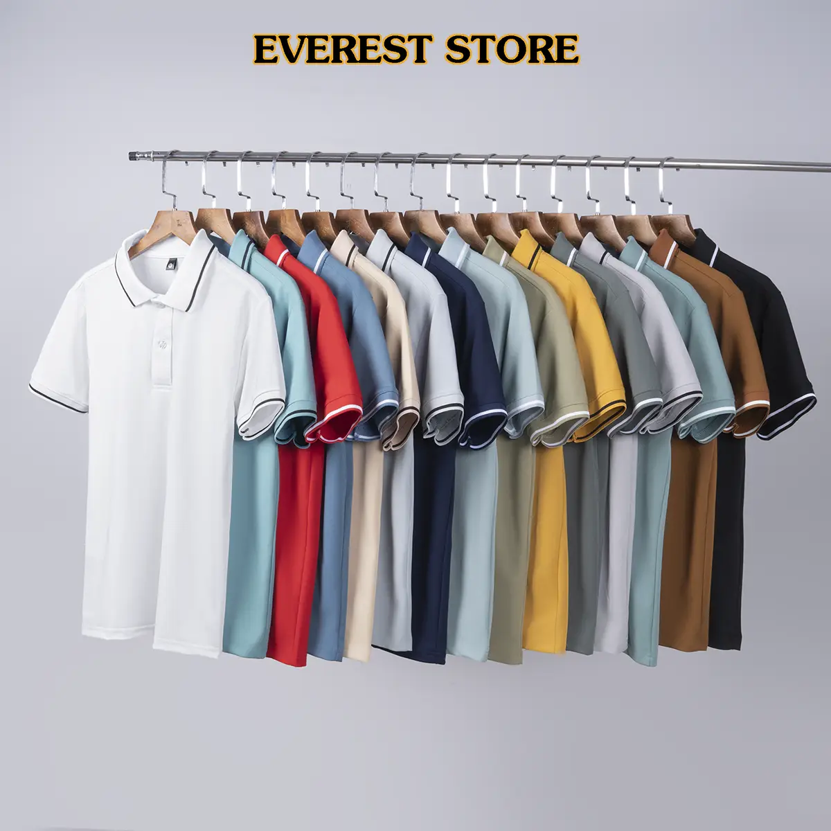 Áo thun polo nam vải cá sấu kiểu dáng phối sọc viền tay viền cổ Everest 15 màu Menswear Top Có Cổ Shirt Cộc Tay