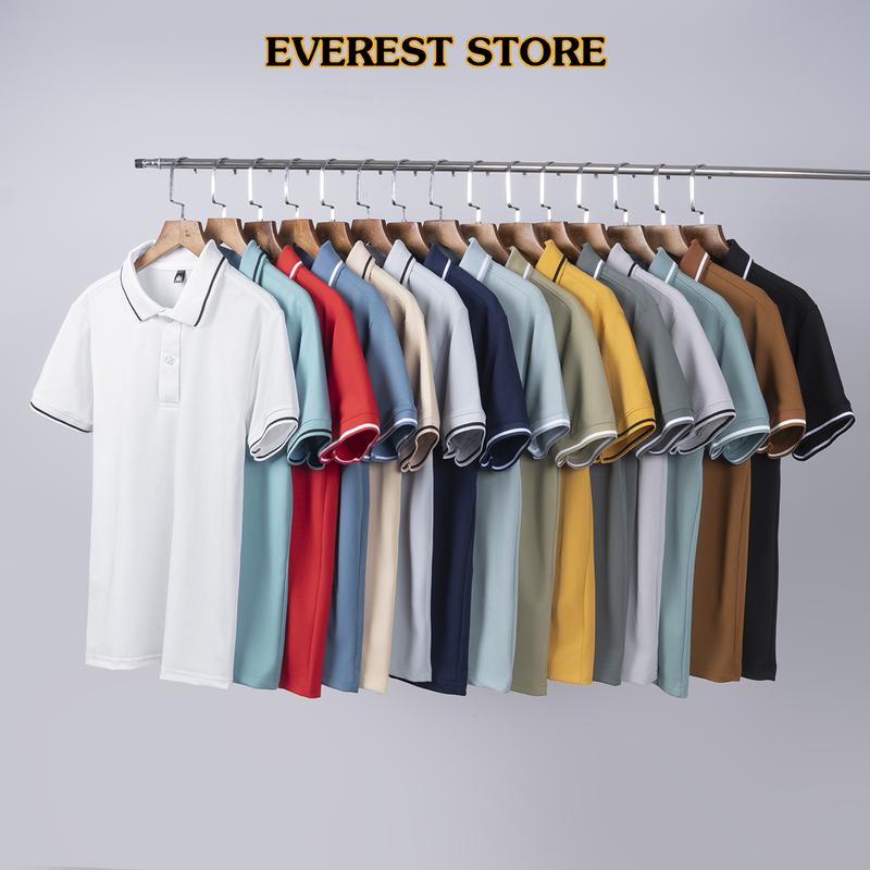 Áo thun polo nam vải cá sấu kiểu dáng phối sọc viền tay viền cổ Everest 15 màu Menswear Top Có Cổ Shirt Cộc Tay Đồ Tết 2026