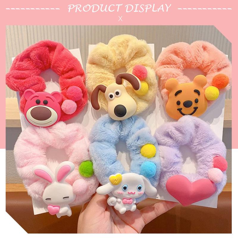  Dây buộc tóc hoạt hình dễ thương hình gấu dâu tây dây buộc tóc ruột to mũ đội đầu cho bé gái 