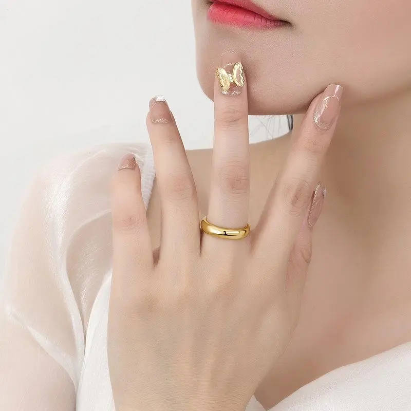 Nhẫn Thép Titan Phong Cách Hàn Quốc Đơn Giản, Mạ Vàng 18K, Nhẫn Cặp Đôi, Dành Cho Nam Và Nữ 2
