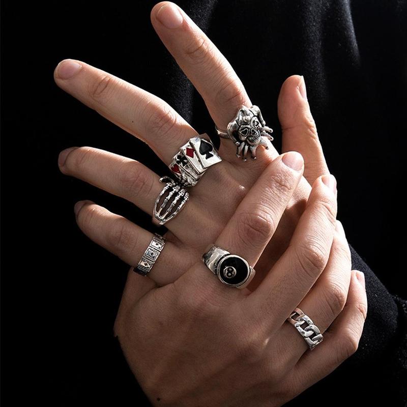 Product Introduction of 6 / 7 Chiếc Bộ Nhẫn Nhẫn Bộ Bài Poker Cỡ Lớn Phong Cách Punk Kim Loại Nặng Cho Nam Và Nữ Hình Đầu Lâu N5U2 16