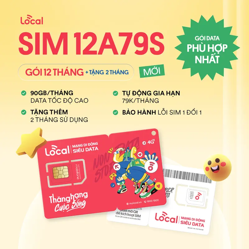 SIM 4G LOCAL 6A79S (Trọn Gói 6 Tháng) - Có Ngay 90GB Data Tốc Độ Cao/Tháng, Tặng thêm 1 tháng sử dụng 4