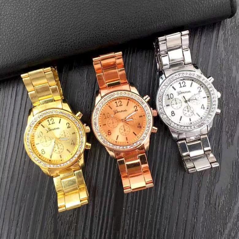 Product Introduction of Three Eye Diamond Studded Alloy Watch for Women, European and American Steel Strap Dial, Casual Accessory 1
