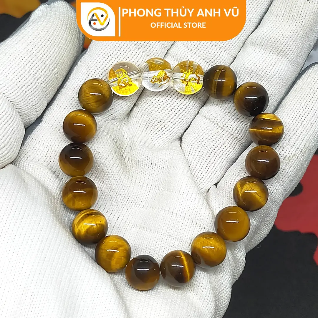 Vòng tam hợp thân tý thìn - chất liệu mắt hổ vàng nâu - size 8 10 12ly - May mắn tài lộc Phụ Kiện