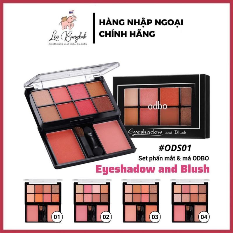 Bảng Phấn Mắt Và Má Hồng 2 Tầng Odbo Eyeshadow And Blush ODS01 Kèm 8 Ô Mắt 2 Ô Má Hồng Và 2 Cọ Tone Cam Thái Lan 20g