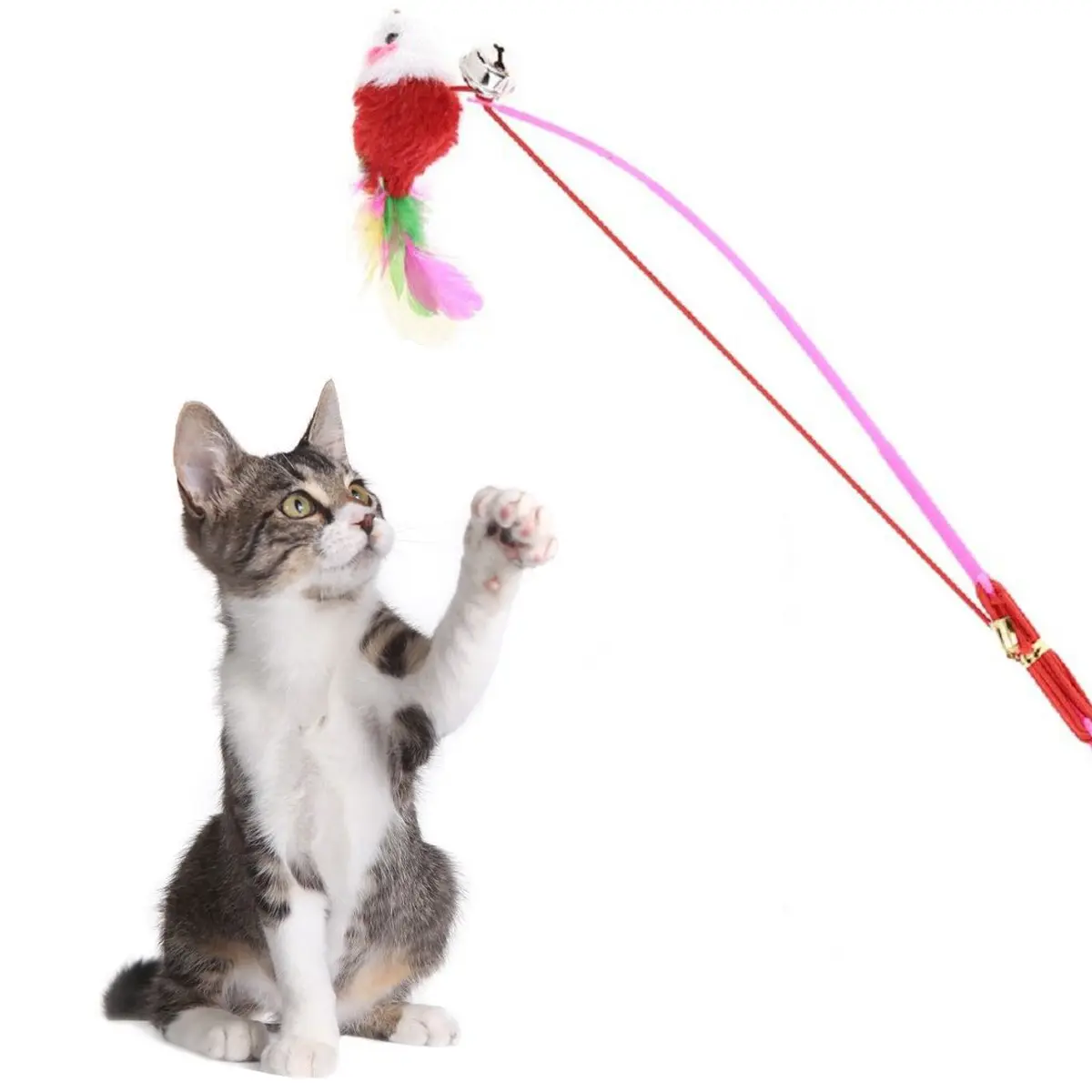 Classic Fishing Rod Type Colorful Mouse-shaped Funny Cat Toys Stick Elastic Rope Telescopic Rod Relief Props Catcher Interactive Toy