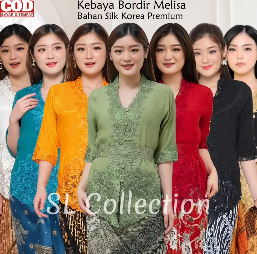 Atasan Kebaya Bordir Modern Mewah Lengan 3/4 Bahan Silk Premium Aneka Warna Terbaru | Kabaya Wanita Dewasa Moderen Elegan Cantik Acara Pesta Kondangan Tunangan Lamaran Akad Nikah Wisuda Kekinian Melisa