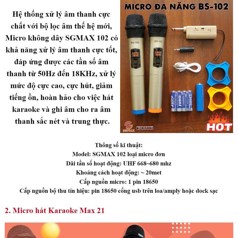 Bộ 2 Micro không dây đa năng, Micro không dây đa năng BS.102 Màn hình Led hiển thị thông số, Chống Hú Tốt, Hát Nhẹ, Sóng Mạnh, Âm Thanh Cực Hay- BH 12 Tháng Chính Hãng- Lỗi 1 đổi 1 Miễn Phí trong 7 ngày 9